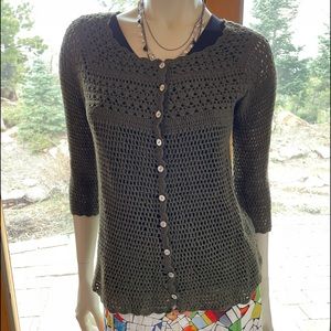 Hand Crocheted Army Green Cardigan by Eddie Bauer